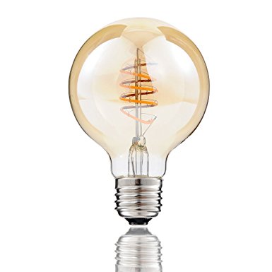 Vintage Flexible/BENT Gild Glass LED Filament Bulb G25/G80 Spiral Lamp- 4W LED Light Bulb(40W Equivalent LED Edison Bulb ), Dimmable, Screw E26 Base, Warm White 2200K, 120V, Dimmable,1 Pack