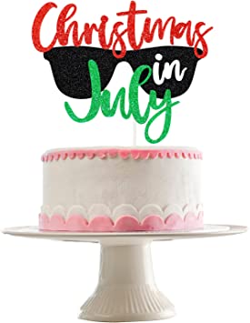 Christmas In July Cake Topper Red and Green Glitter- Christmas In July Decor,Mele Kalikimaka Christmas Decorations,Tropical Christmas Decorations