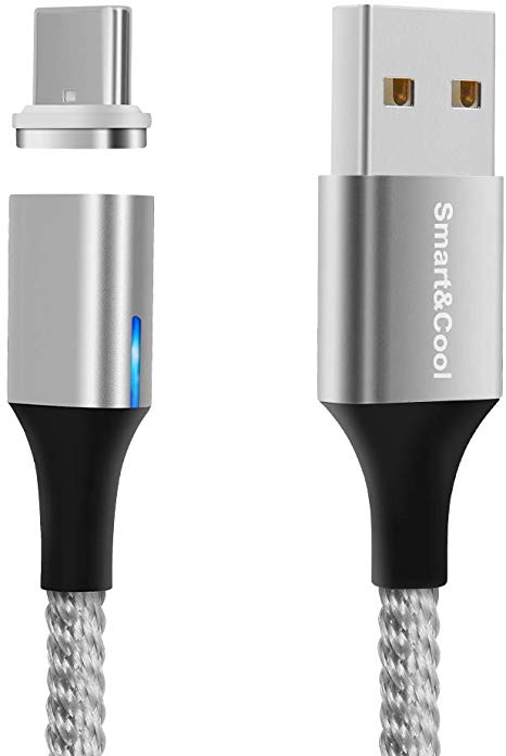 Smart&Cool 5Feet Gen-X Magnetic USB-A to USB-C Fast Charging & Data Sync Cable Compatible with Mobile Device with USB-C Interface (1 Pack, Silver)