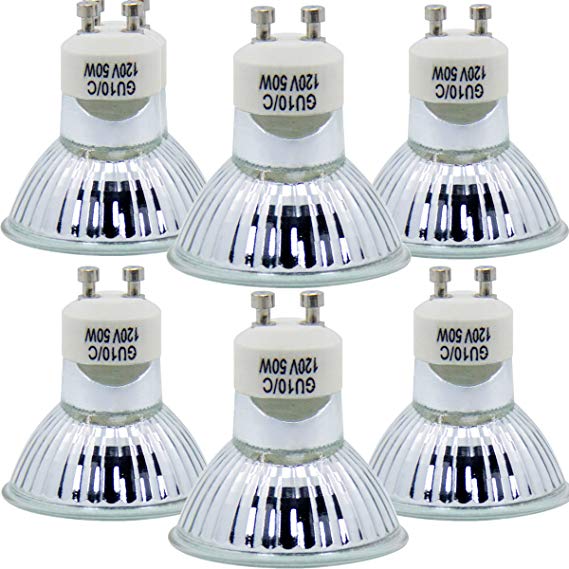GU10 Halogen Light Bulb, MR16 Light Bulbs 120V/50W,UV Glass Cover & Dimmable, 450 Lumens Warm White, High Efficiency Flood Light Bulbs for Indoor (6Pack)