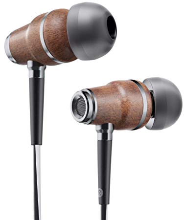 Symphonized NRG X Premium Genuine Wood Earbuds, in-Ear Noise-Isolating Headphones, Earphones Angle-Fit Ear Tips, in-line Microphone Volume Control, Stereo Earphones (Black&White)