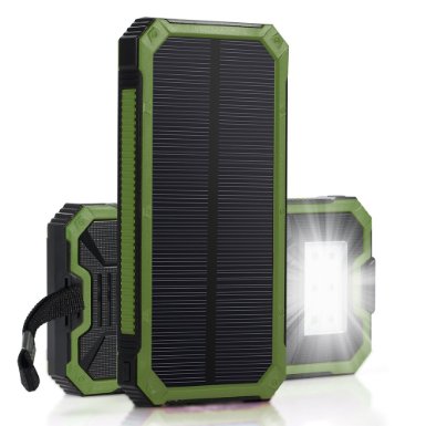 [15000mah Solar Panel Charger with 6LED Flashlight] Hallomall Portable Phone Charger Backup Power Pack, Dual USB Port External Battery Charger for Smart phones Camera and Other 5V USB Devices (green)