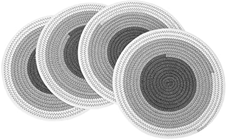 FOYO 12 Inch Round Placemats Heat-Resistant, Non-Slip Washable Table Mats for Dinner Table, Cotton Braided Placemats, Set of 4