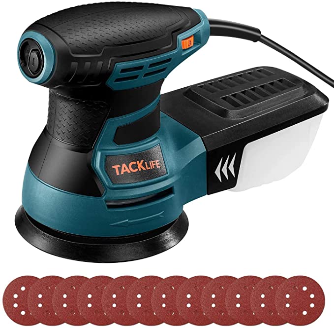 TACKLIFE Random Orbit Sander 13,000 RPM, 5-Inch Electric Sander with 6 Variable Speed, High Performance Dust Collection System, 12 Pcs Sandpapers, Blue, Sander for Woodworking PRS01AS