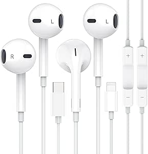 Apple Earbuds, Wired Earphones with Lightning Connector and USB C Wired Earphones [MFi Certified] (Built-in Microphone & Volume Control) Noise Canceling Isolating Headphones for iPhone 16/15/14/13/12