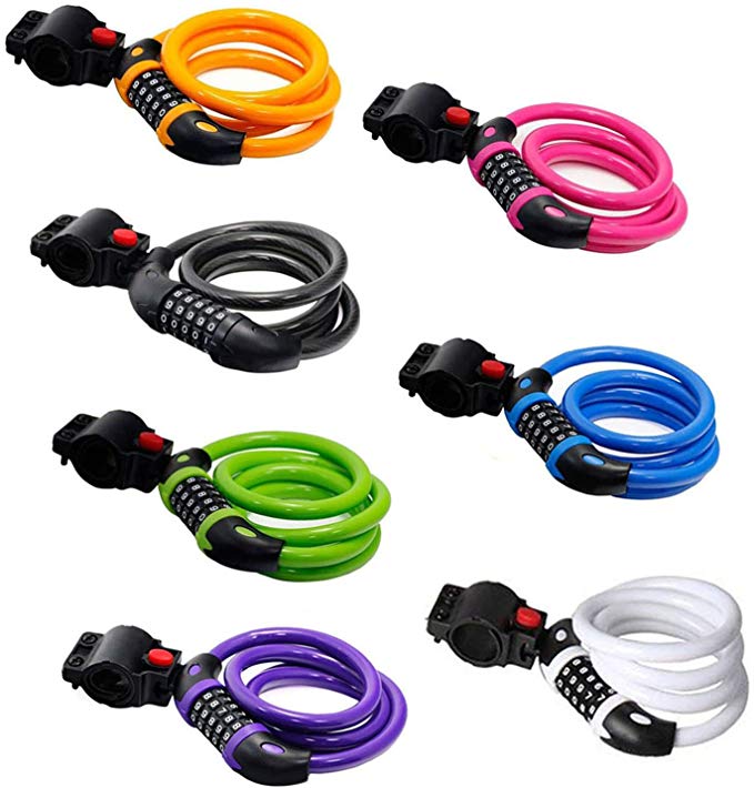 GoFriend Bike Lock High Security 5 Digit Resettable Combination Coiling Cable Lock Best for Bicycle Outdoors, 1.2mx12mm
