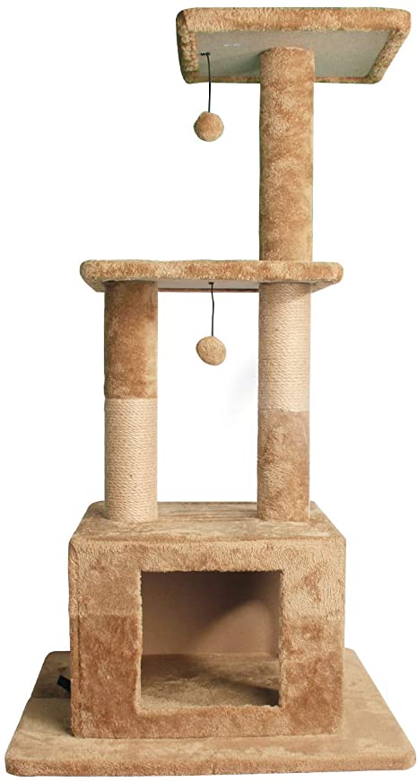 PAWISE Scratch Posts,Cat Scratcher Towers Tree,Pet Furniture Scratching Climbing Activity Center Sleeping Bed House for Adult Cats & Kitten (3-Level)