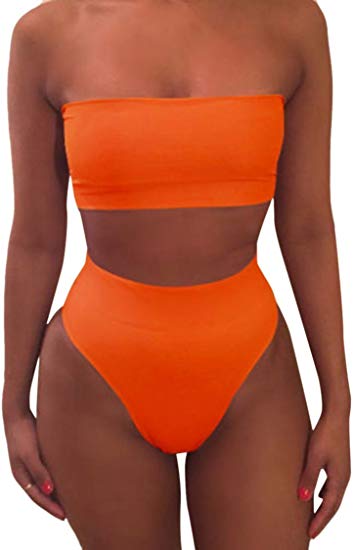 Viottiset Women's Removable Straps Pad Thong High Waisted 2 Pieces Bikini Set
