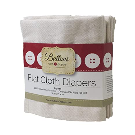 Buttons Unbleached Organic Cotton Birdseye Flat Diapers - 6 Pack