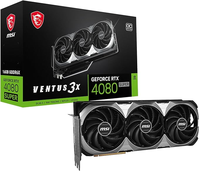 MSI Gaming RTX 4080 Super 16G Ventus 3X OC Graphics Card (NVIDIA RTX 4080 Super, 256-Bit, Boost Clock: 2595 MHz, 16GB GDRR6X 23 Gbps, HDMI/DP, Ada Lovelace Architecture)