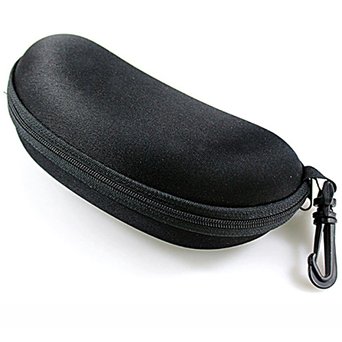 Black Hard Zipper Case Eye Glasses Sunglass Bag W Carabiner Hook