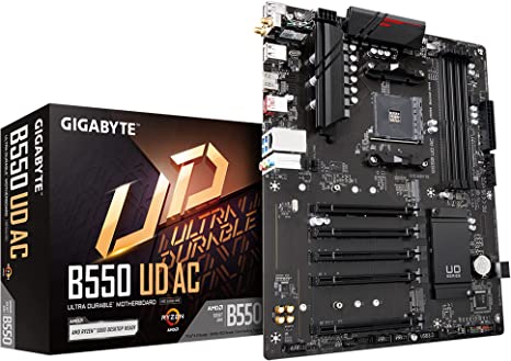 GIGABYTE B550 UD AC (AM4/ AMD/ B550/ ATX/Dual M.2/ SATA 6Gb/s/USB 3.2 Gen 2/ Intel 802.11a/b/g/n/ac/Realtek GbE LAN/PCIe 4.0/ Motherboard)