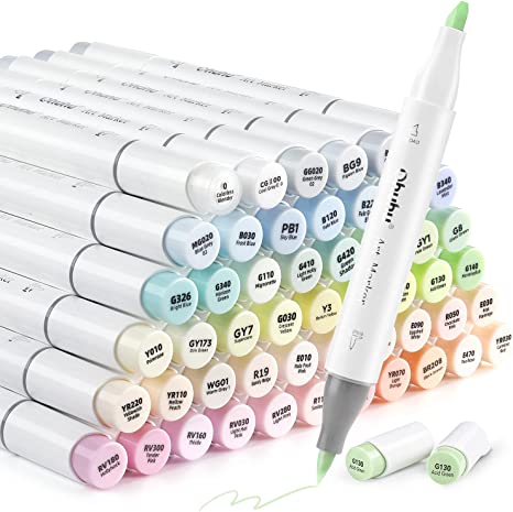 Ohuhu Pastel Alcohol Brush Markers - 48 New Pastel Colors - Blossoming - Alcohol Based Double Tipped Art Alcohol Markers for Artist Adults' Coloring Illustration - Brush & Chisel Dual Tips - Honolulu