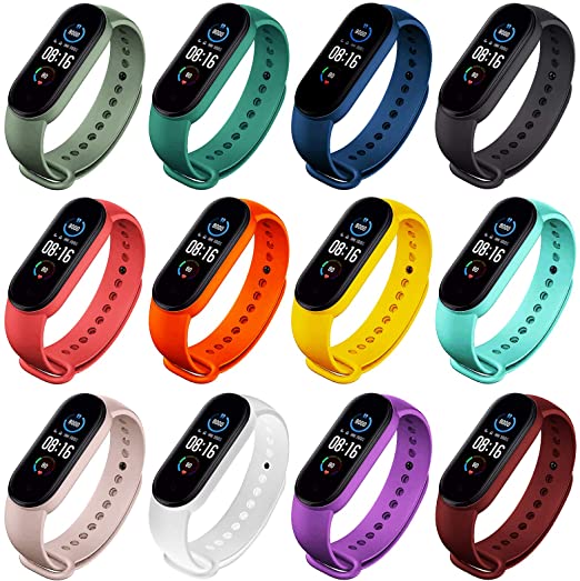 GinCoband 12PCS Mi Band 5 Replacement Bands Compatible with Xiaomi Mi Band 5 Smart Bracelet for Women Men (12-Pack)