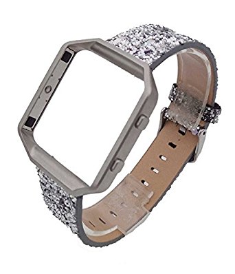 For Fitbit Blaze Band , 3D bling leather watch strap (Silver)