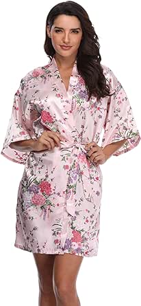 Super Shopping-zone Women's Floral Short Satin Bridesmaid Robes Silky Bride Robes Getting Ready