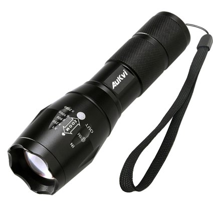 AuKvi Brightest Tactical Flashlight,Military Grade,5 Modes,Zoom Function,Water Resistant Tac Light