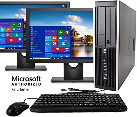 HP Elite Business Desktop Computer Tower PC (Intel Ci5-2400, 8GB Ram, 1TB HDD, Wireless WiFi, DVD-ROM, Keyboard Mouse) 24inch Dual LCD Monitor Brands Vary, Windows 10 (Renewed)