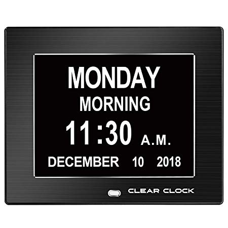 Clear Clock Extra Large Memory Loss Digital Day Clock Calendar 12 Alarms Perfect For Seniors Clock For Dementia Patients Impaired Vision Dementia Clock Elderly Alzheimers Clock Calendar (Black)