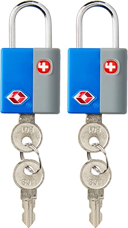 SwissGear TSA-Approved Travel Sentry Luggage Locks - Set of 2 Mini Locks with 2 Keys, Blue, One Size