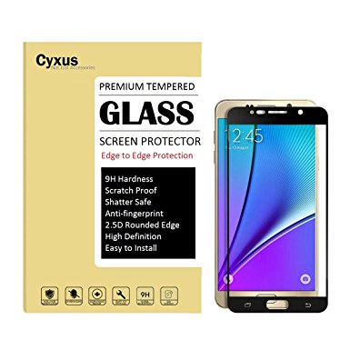 Cyxus Edge to Edge Protection 9H Hardness HD Clear Film Premium Tempered Glass Screen Protector for Samsung Galaxy Note 5 (Note5) (Black Full Coverage)