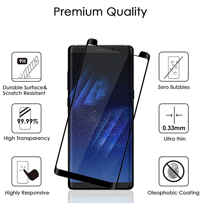 Galaxy Note 8 Temper Glass (Improve Sensitivity/Fully Adhesive to 100% of the Screen), Samsung Galaxy Note 8 Full Screen Tempered Glass with Alignment Trey, Temper Glass Gel For Galaxy Note 8 - Black