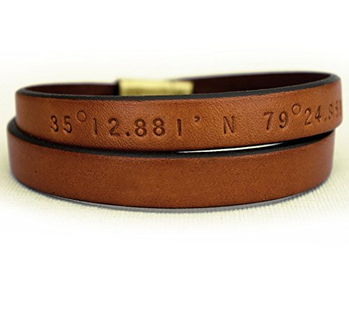 Double Wrap Leather Bracelet, Custom Coordinates Bracelet for Men or Women