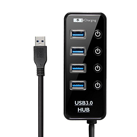 USB 3.0 Hub,ELEGIANT USB 3.0 HUB 5 Port USB HUB,4 Data Transfer Port and a 2.4A Charging Port with Separated Switches and LEDs,Support Hot Swapping for Computers PC Laptop