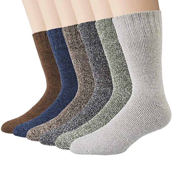 6 Pairs Mens Wool Socks, Thick Warm Breathable Crew Socks for Winter