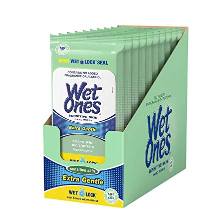 Wet Ones Sensitive Skin Alcohol-Free Hand and Face Wet Wipes, Travel Pack, 20 Wipes ( Pack of 10)