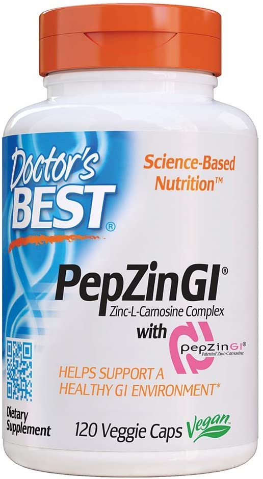 Doctor's Best PepZin GI, Zinc-L-Carnosine Complex, Non-GMO, Vegan, Gluten Free, Soy Free, Digestive Support, 120 Veggie Caps