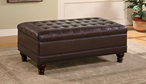 Home Life Storage Ottoman with Tufted Accents in Dark Brown Leather Like 501041