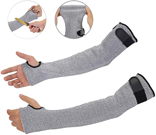 Cut Resistant Sleeves Level 5 Protection, Safety Protective Sleeves Slash Resistance with Thumb Hole, Double Ply Arm Protectors 18 inch Soft Breathable Idea for Gardening Glass Handling