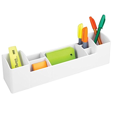 mDesign Office Supplies Desk Organizer for Scissors, Pens, Markers, Highlighters, Tape - 8 Compartments, White