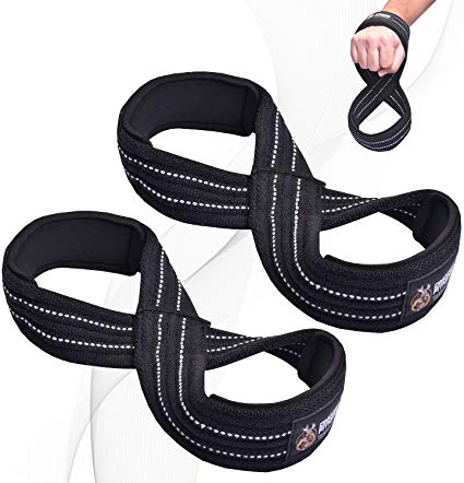 DMoose Fitness Figure 8 Lifting Straps for Deadlifts, Weightlifting, Powerlifting, Crossfit, and Strongman Workouts, Heavy Duty Wrist Support, Gym and Olympic Bar Training, Pair