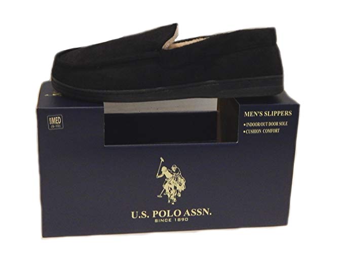 U.S. Polo Assn. Premium Men's Slippers Indoor Outdoor Sole Faux Shearling Flannel Lined Slippers - Comes Boxed and Ready Giving