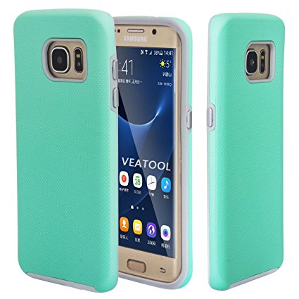 Galaxy S7 Edge Case,Veatool Shock Proof Dual Layer [Slim Fit] Ultra Rugged Rubber [Anti Slip] Case for Samsung Galaxy S7 Edge,Mint Green