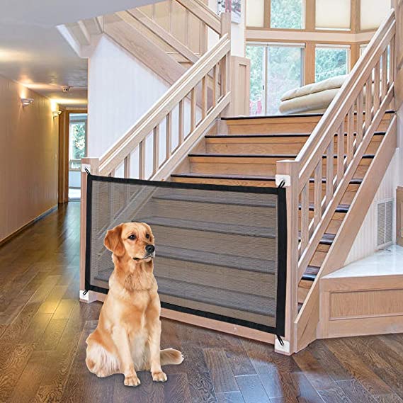 Easyinsmile Portable Mesh Pet Gate Folding Magic Dog Gate Baby Safety Gate Safe Guard Dog Fence for Doorways Indoor Stairs (43.3 * 28.3inch)