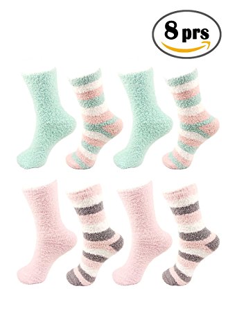 Super Soft Warm Microfiber Fun Fuzzy Cozy Home Socks - 8 Pair Value Pack