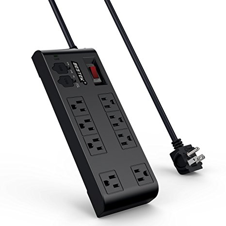 BESTEK 8-Outlet Surge Protector Power Strip with 4 USB Charging Ports and 12-Foot Heavy Duty Extension Cord, 600 Joule, ETL Listed, Black