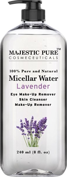 Majestic Pure Makeup Remover for Eye and Face, Skin Cleanser, Lavender Micellar Water, 8 Fluid Ounce
