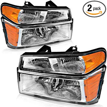 For 2004-2012 Chevy Colorado/GMC Canyon Headlights, OEDRO Replacement 06-08 suzu i-Series 4-Dr & 2-Dr Chrome Housing   Bumper Lights Amber Side Clear Lens Headlamps Set Left Right, 2-Yr Warranty