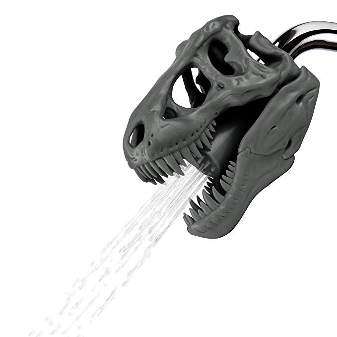 Barbuzzo T-Rex Shower Head, Gray - Prehistoric Shower Nozzle Shaped like a Tyrannosaurus Rex Skull - Gives Your Shower-Time a Jurassic Touch - Terrific Gift for Kids & Dino-Enthusiasts - Wash N' Roar