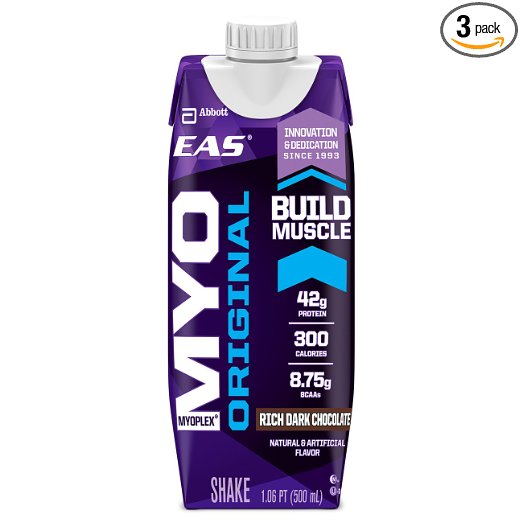 EAS Myoplex Original Ready-To-Drink Protein Shake, Rich Dark Chocolate, 17 oz, 4 count (Pack of 3)
