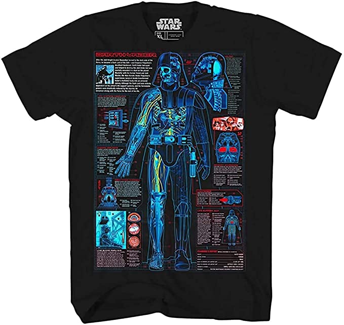 Darth Vader Schematic Blueprint Lightsaber Adult Mens Graphic Tee T-Shirt Apparel Black