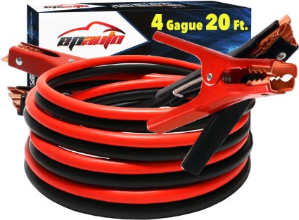 EPAuto 4 Gauge x 20 Ft Heavy Duty Booster Jumper Cable with Travel Bag and Safety Gloves (4 AWG x 20 Feet)