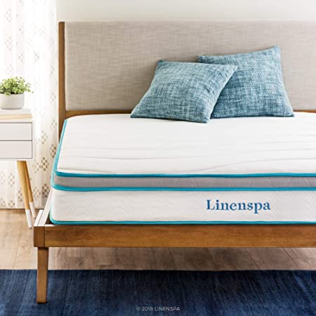 Linenspa 8 Inch Memory Foam and Innerspring Hybrid Medium-Firm Feel-RV Queen Mattress, White