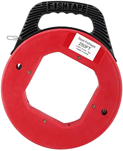 250 Foot Reach, Spring-Steel Fish Tape Reel, with High Impact Case, for Electric or Communication Wire Puller ATE Tools