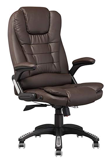Reclining Office Chair Leather Computer Desk Chair Executive Luxury Chair High Back Adjustable Thick High Back (Brown)