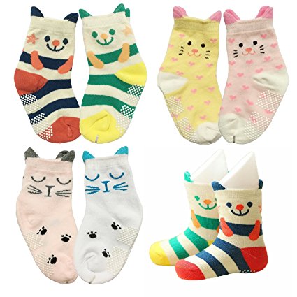 6pairs 12-24 Month Baby Ankle Socks Non Skid Cotton Anti Slip Stripes Crew Socks